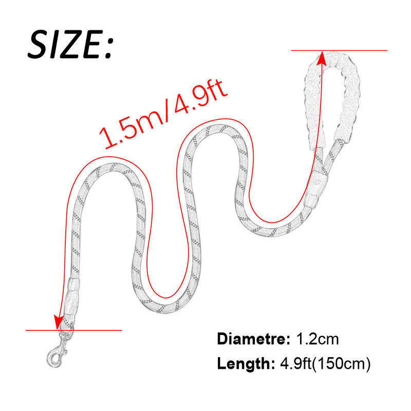Lesă puternică pentru câini, nailon reflectorizant, lesă pentru animale de companie, pentru dresaj de câine mic, mediu mare, plimbare, lesă pentru câini, frânghii, buldog francez