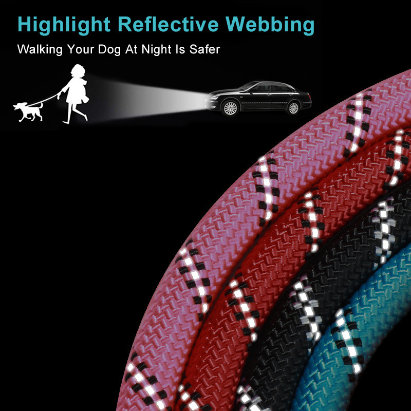 150/180 cm Nauja dviguba rankena šunų vaikščiojimo virvė Nailono šviesą atspindinti apvali virvė šunų grandinės traukimo virvė šunų pavadėliai naminių gyvūnėlių reikmenys