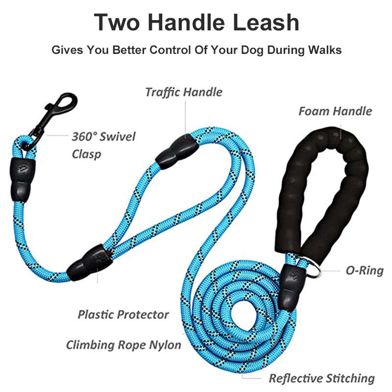 150/180 cm Nauja dviguba rankena šunų vaikščiojimo virvė Nailono šviesą atspindinti apvali virvė šunų grandinės traukimo virvė šunų pavadėliai naminių gyvūnėlių reikmenys