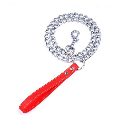 Lesă cu lanț greu pentru câini rezistent la mestecat 120 cm lesă metalică pentru câini cu mâner din piele artificială pentru dresajul câinilor de talie medie