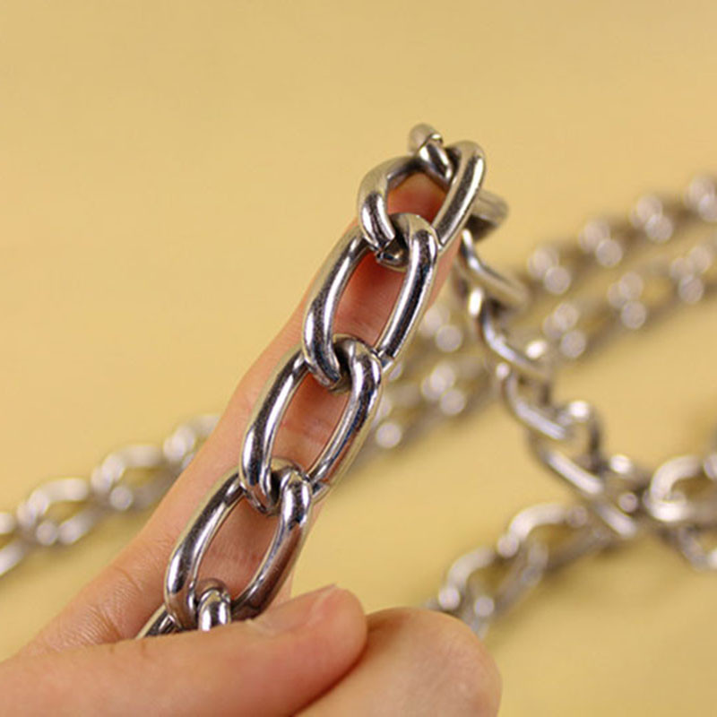 Lesă cu lanț greu pentru câini rezistent la mestecat 120 cm lesă metalică pentru câini cu mâner din piele artificială pentru dresajul câinilor de talie medie