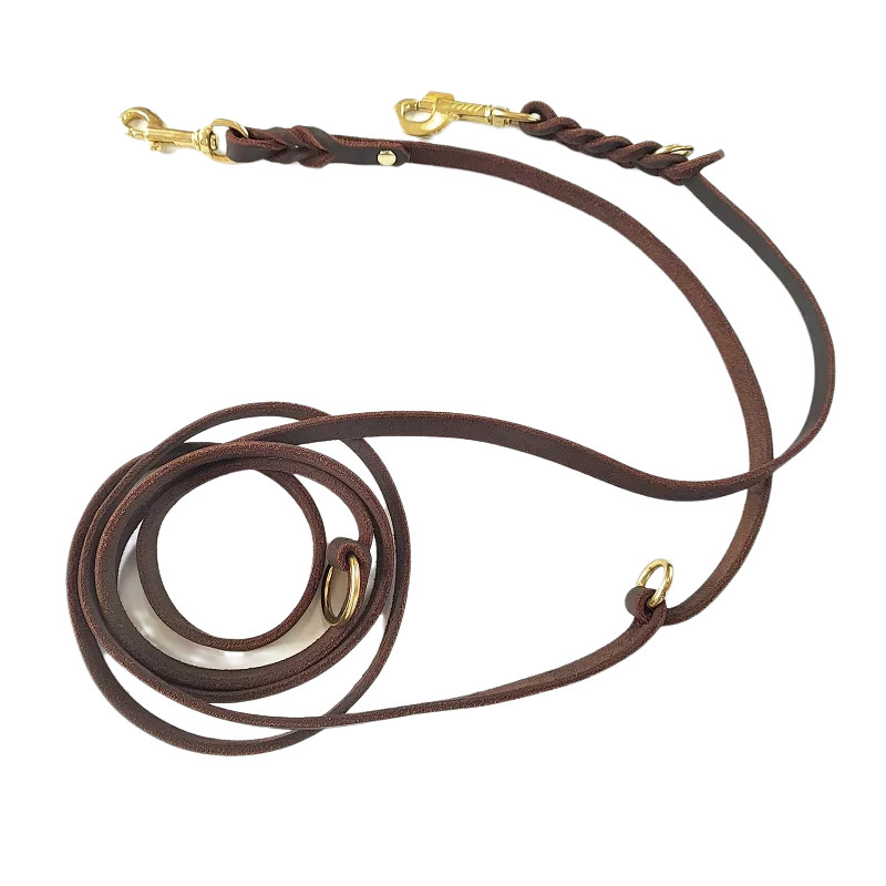 Δύο μεγάλα λουριά σκύλου πλεγμένα από αληθινό δέρμα Διπλά λουριά Π κολάρο αλυσίδας Πολυλειτουργικό μακρύ κοντό μεγάλο μόλυβδο εκπαίδευσης για περπάτημα σκύλου