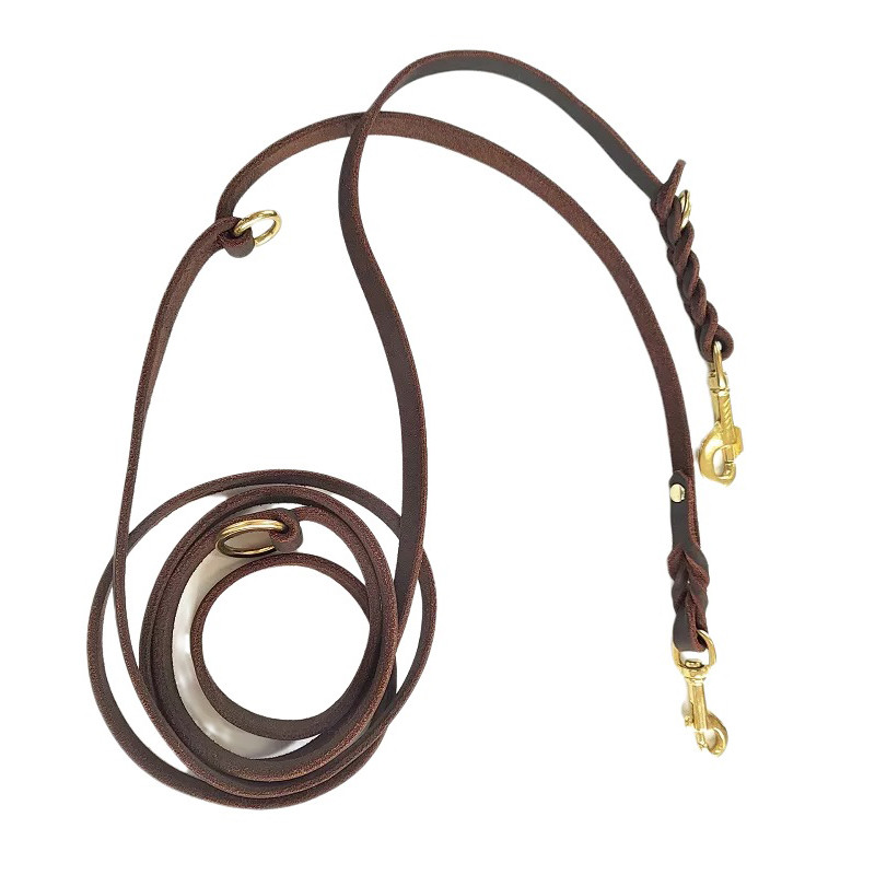 Δύο μεγάλα λουριά σκύλου πλεγμένα από αληθινό δέρμα Διπλά λουριά Π κολάρο αλυσίδας Πολυλειτουργικό μακρύ κοντό μεγάλο μόλυβδο εκπαίδευσης για περπάτημα σκύλου