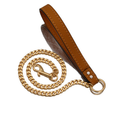 Λουρί κατοικίδιων ζώων από ανοξείδωτο ατσάλι Εκπαίδευση λουριών σκύλου Λουρί κατοικίδιων ζώων Χρυσό λουρί σκύλου βαρέως τύπου κατά της μάσησης Δερμάτινη λαβή αλυσίδας λουριών κατοικίδιων ζώων