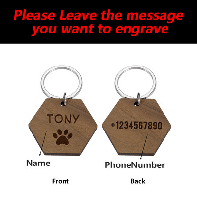 STVK Etichetă din lemn pentru animale de companie Guler pentru pisici pentru câini Etichete personalizate pentru nume de câine Etichete personalizate pentru nume de cățeluș pentru pisoi Număr de nume gravat Accesorii pentru litere