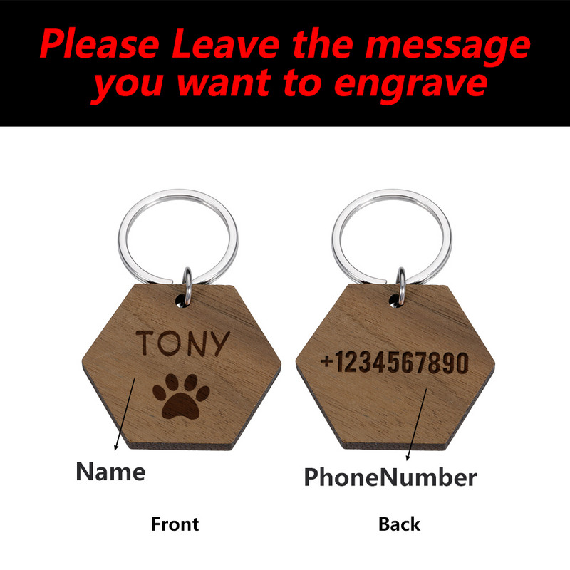 STVK Etichetă din lemn pentru animale de companie Guler pentru pisici pentru câini Etichete personalizate pentru nume de câine Etichete personalizate pentru nume de cățeluș pentru pisoi Număr de nume gravat Accesorii pentru litere