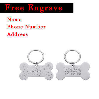 Εξατομικευμένη ετικέτα ταυτότητας κατοικίδιου Χαραγμένο όνομα ταυτότητας κατοικίδιου για κολάρο σκύλου γάτας Κρεμαστό κόκκαλο από ανοξείδωτο ατσάλι Αξεσουάρ για κατοικίδια ошейник для собак