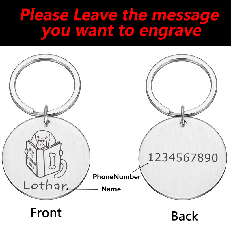 Etichetă de identificare pentru câini Etichete pentru animale de companie, personalizate, personalizate, gravate cu Ustom, breloc din metal, anti-pierdere, pandantiv, plăcuță cu nume pentru gulerul de cățel Perros