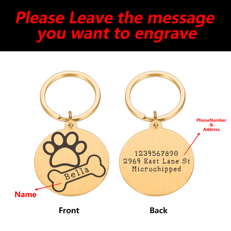 Εξατομικευμένη Προσαρμοσμένη Αναγνώριση Χαρακτική Πινακίδα Ονομάτων Ετικέτες Διεύθυνσης Κρεμαστό Κρεμαστό γιακά Κουτάβι Γάτας Αντι-χαμένου σκύλου