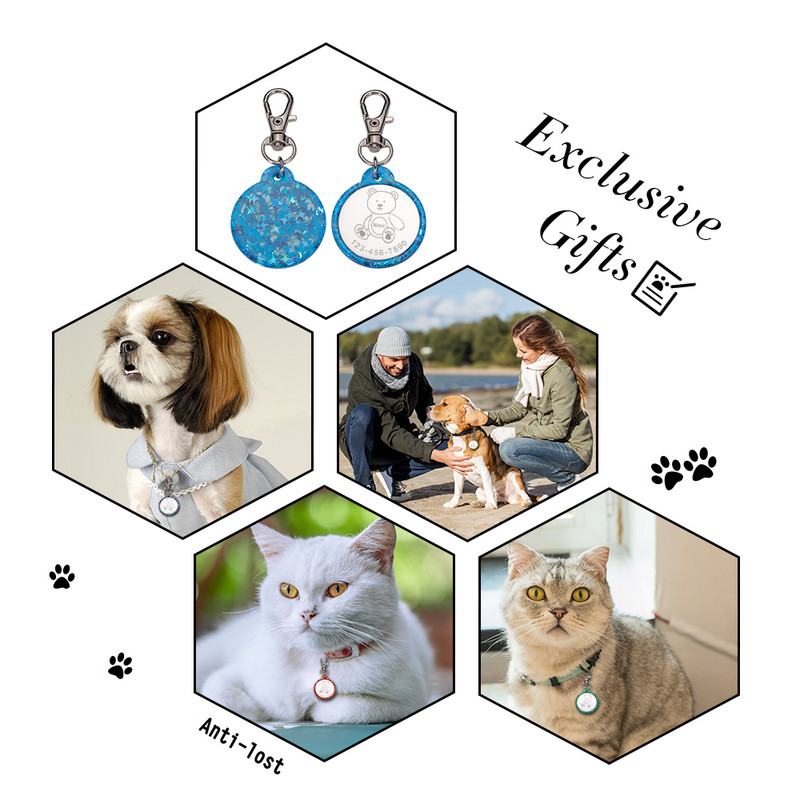 Etichetă personalizată de identificare pentru câini și pisici Guler colorat de identificare pentru animale de companie Etichete cu nume pentru urs Etichete personalizate din oțel inoxidabil pentru animale de companie Accesorii pentru etichetă
