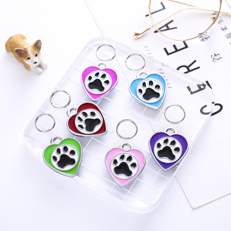 Etichetă de identificare pentru câine gravată gratuită, personalizată, din aliaj, cu farmec de inimă, pandantiv, plăcuță de identificare anti-pierdere, colier, accesorii pentru guler pentru cățeluș