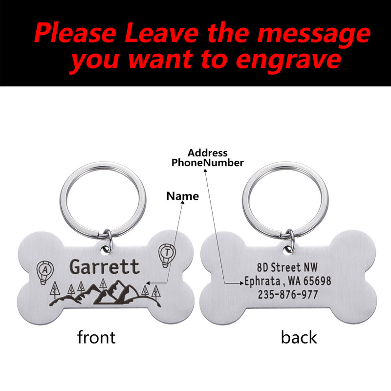 Etichetă personalizată de identificare pentru animale de companie pe două fețe Zgarda de câine Gravată ID pentru animale de companie Nume Adresă Telefon Anti-pierdere pentru pisică Puppy Dog Guler Tag Pandantiv