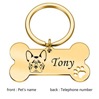 Δωρεάν προσαρμοσμένη εξατομικευμένη ετικέτα ταυτότητας κατοικίδιων Χαραγμένο όνομα ταυτότητας κατοικίδιου για κολάρο για κουτάβι σκύλου Ετικέτα κατοικίδιων ζώων Πινακίδα αναγνώρισης χαμένου γαλλικού μπουλντόγκ