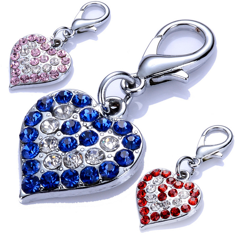 Στρας Κοσμήματα Μενταγιόν Σκύλος Ετικέτα Κόκκινη γούρι σε σχήμα καρδιάς για σκύλους Γάτες Αστακό κούμπωμα γιακά Γούρι Αξεσουάρ για κατοικίδια