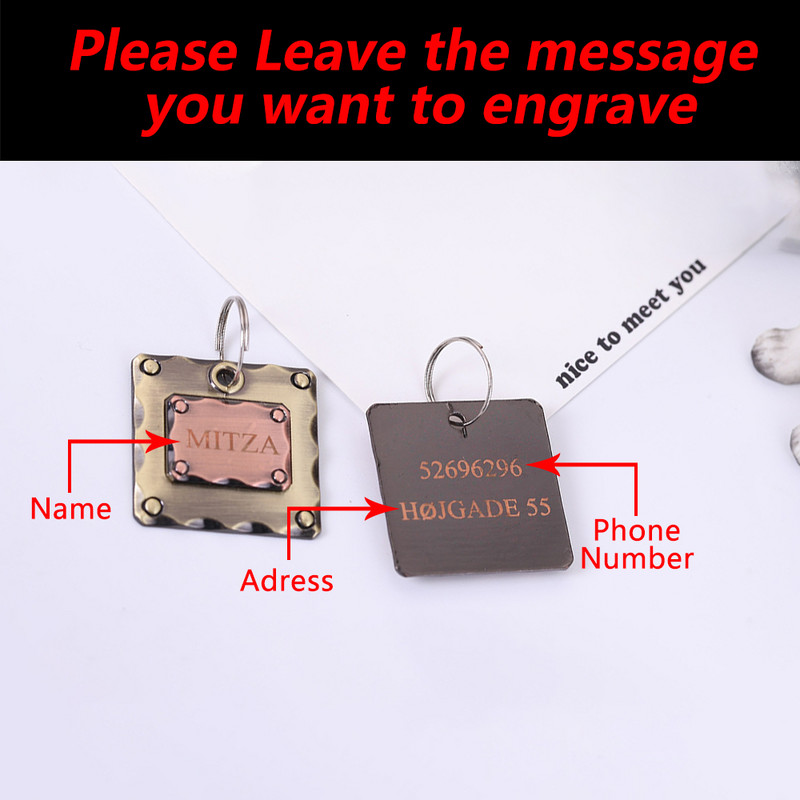 Kohandatud lemmikloomade koera ID silt Isikupärastatud pronksivaba graveering number Nimi Kassimärk Kaelarihm nimesilt Kadumisevastased ripatsid Aksessuaarid