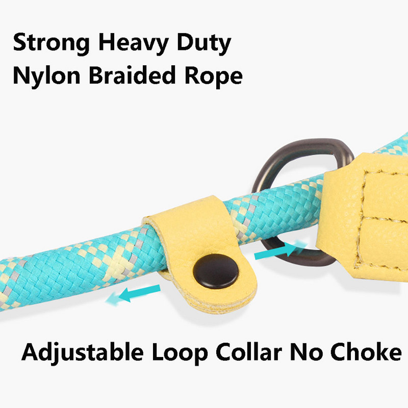 Lesă pentru câini Frânghie de alunecare Lesă de plumb Frânghie împletită reflectorizată rezistentă, guler cu buclă reglabilă Lese de dresaj pentru câini de talie medie