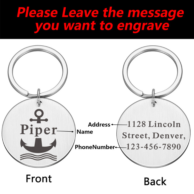 Etichete de identificare pentru guler pentru câini gravate cu numărul numelui Plăcuță personalizată pentru câine de companie Etichetă de adresă pentru ham pentru pisici Animale de companie Câini Accesorii pentru pisici