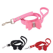 10 τεμάχια / Lot Pet Dog Velvet Leather Leash with Rhinestone Bling Blink Crystal Butterfly Bow Fashion λουριών για κατοικίδια