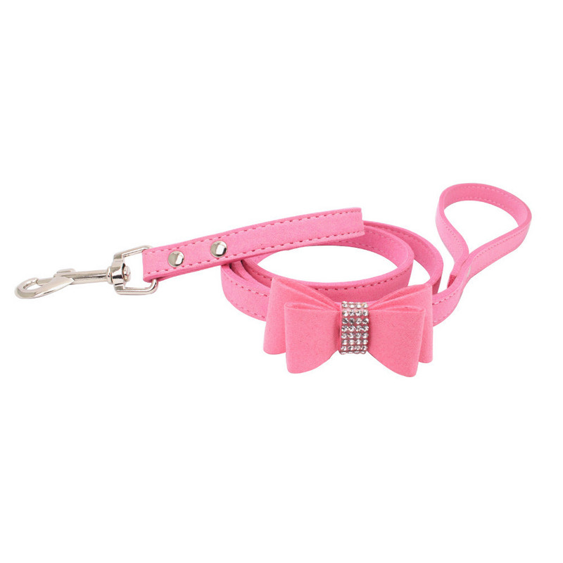 10 τεμάχια / Lot Pet Dog Velvet Leather Leash with Rhinestone Bling Blink Crystal Butterfly Bow Fashion λουριών για κατοικίδια