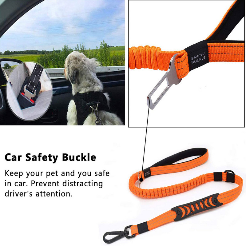 Lesă puternică pentru câini bungee cu reflectoare pentru câini mijlocii mari Lesă multifuncțională cu absorbție a șocurilor cu centură de siguranță pentru mașină 2 mânere