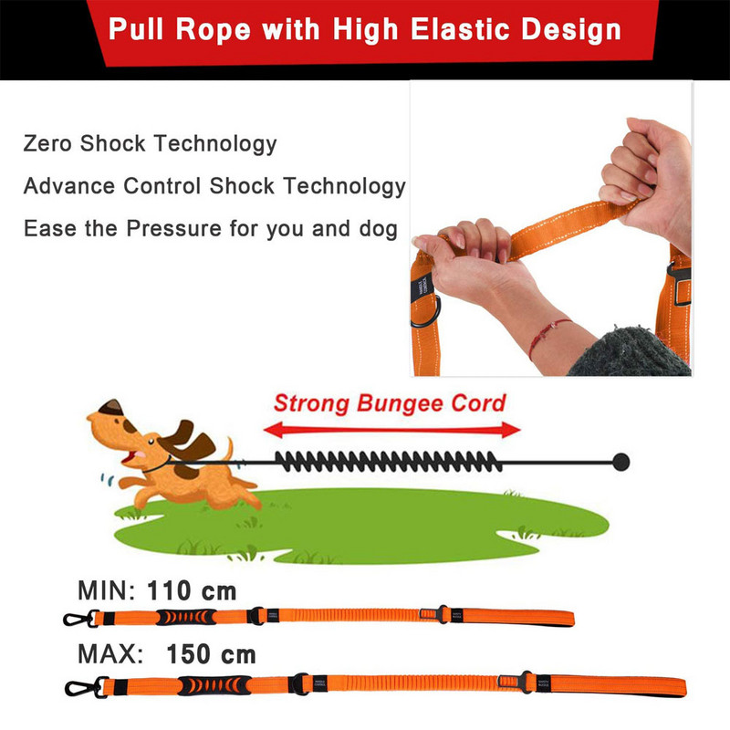 Lesă puternică pentru câini bungee cu reflectoare pentru câini mijlocii mari Lesă multifuncțională cu absorbție a șocurilor cu centură de siguranță pentru mașină 2 mânere