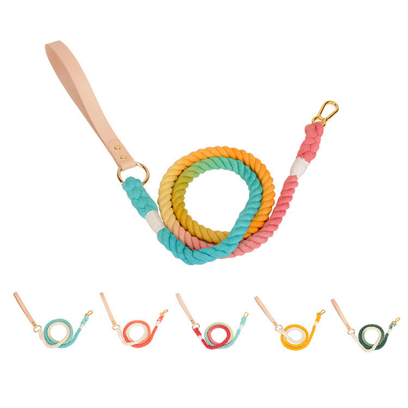 Colier de guler degradat țesut manual pentru câini, multifuncțional, frânghie pentru exterior, lesă pentru câini, rotund din bumbac, plumb pentru câini, produse pentru animale de companie