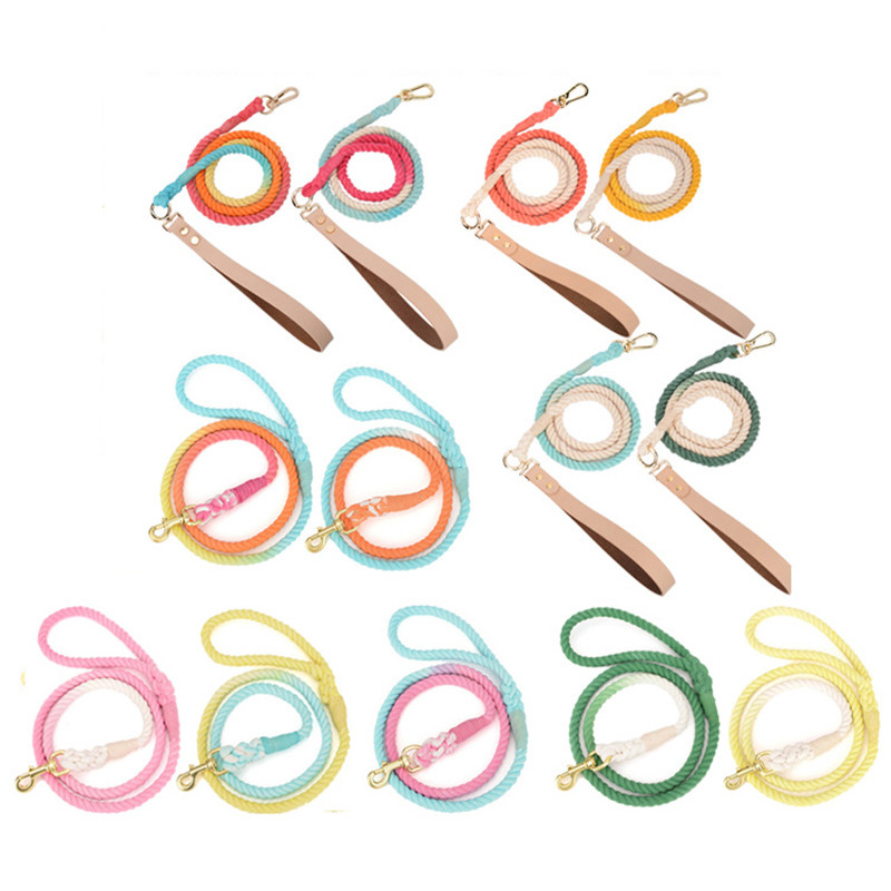 Colier de guler degradat țesut manual pentru câini, multifuncțional, frânghie pentru exterior, lesă pentru câini, rotund din bumbac, plumb pentru câini, produse pentru animale de companie