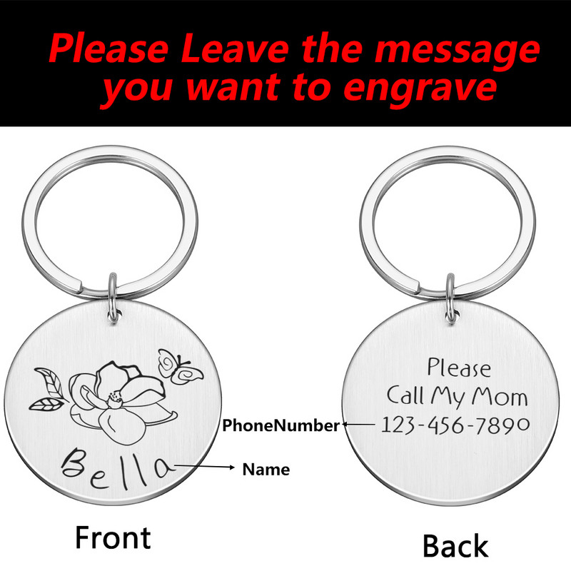 Δωρεάν χαραγμένη ετικέτα ταυτότητας σκύλου για κατοικίδια Προσαρμοσμένα κρεμαστά σκυλιά κατά της απώλειας Ετικέτες ονόματος Εξατομικευμένες ετικέτες ταυτότητας λουλουδιών γάτας Αξεσουάρ κολάρου για σκύλους κατοικίδιων ζώων