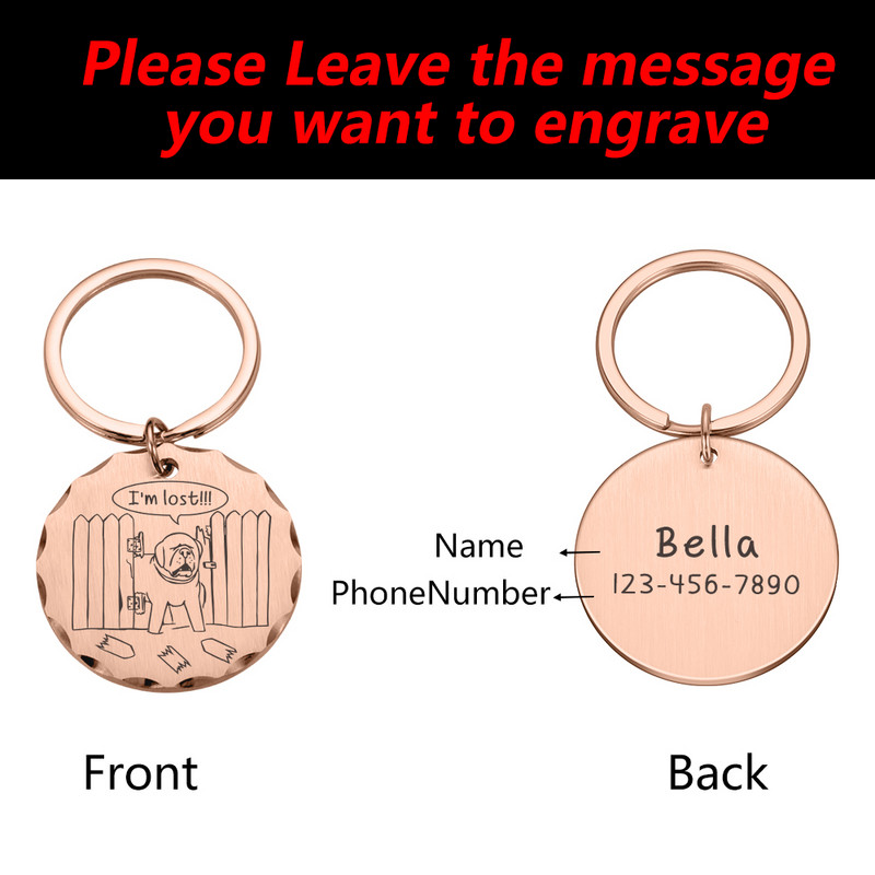 Etichete de identificare personalizate anti-pierdute pentru animale de companie, gofrare pentru câine de companie, guler pentru pisici, etichetă cu nume de pandantiv pentru câini, etichetă de identificare gravată, accesorii personalizate pentru câini