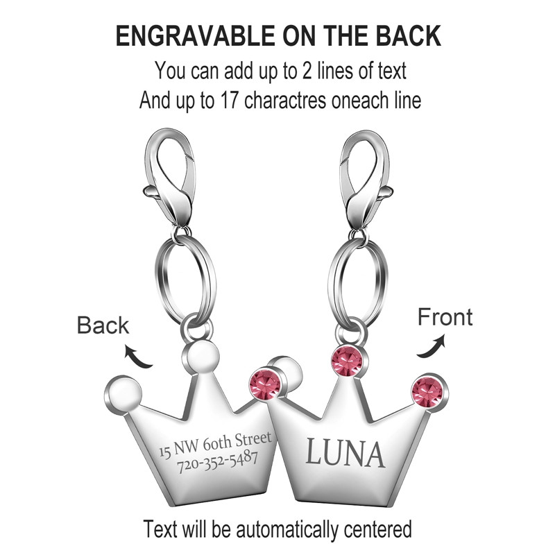 Etichete personalizate pentru câini, pisică, cățeluș, ID pentru animale de companie, guler, etichetă cu pandantiv, accesorii pentru animale de companie, coroană de cristal, bijuterii pentru animale de companie, gravare cu laser, dropship