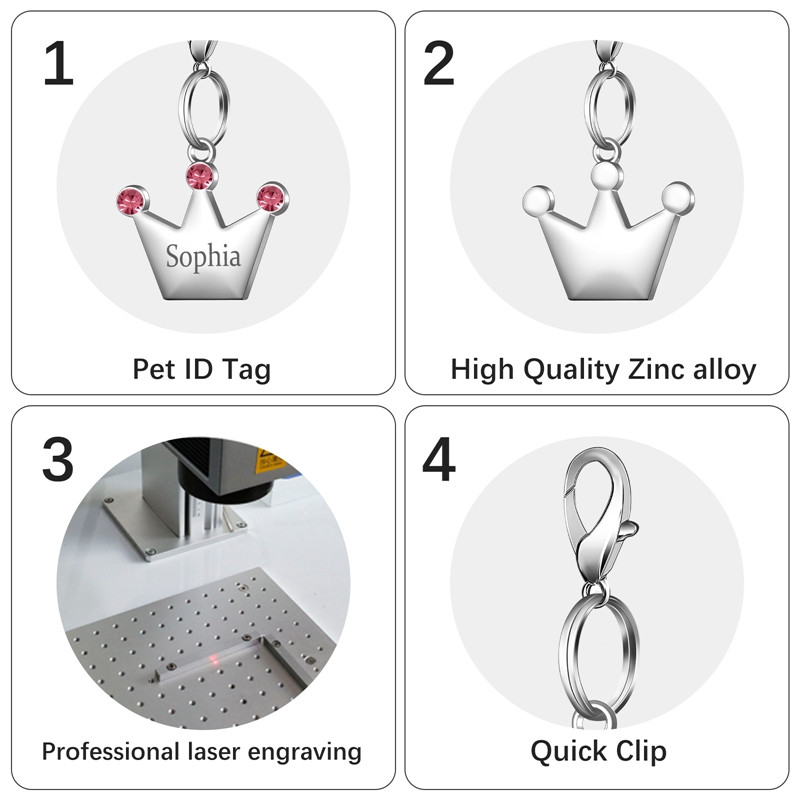 Etichete personalizate pentru câini, pisică, cățeluș, ID pentru animale de companie, guler, etichetă cu pandantiv, accesorii pentru animale de companie, coroană de cristal, bijuterii pentru animale de companie, gravare cu laser, dropship