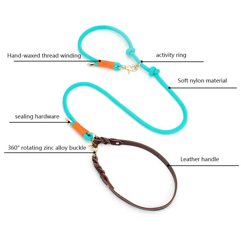 Najlonski povodnik za pse, podesivi višenamjenski povodnik/P povodac s kožnom ručkom Snažan i izdržljiv za šetanje i treniranje pasa