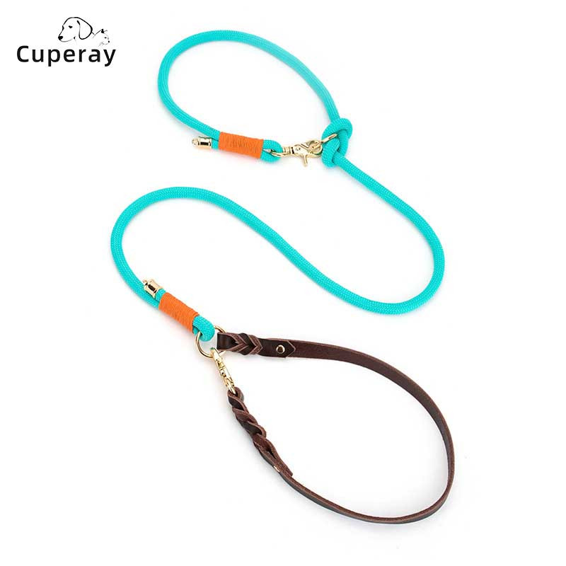 Najlonski povodnik za pse, podesivi višenamjenski povodnik/P povodac s kožnom ručkom Snažan i izdržljiv za šetanje i treniranje pasa