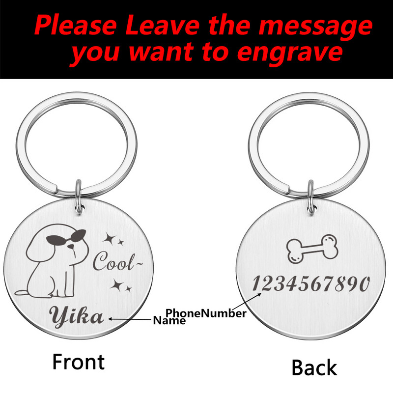 Zgardă cu nume de câine gravat gratuit Etichetă de identificare pentru câini Etichete de identificare personalizate pentru câini Guler pentru cățeluș Accesorii personalizate