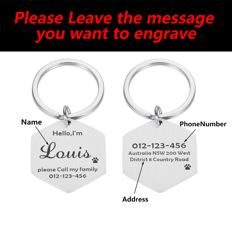Δωρεάν χαρακτική ταυτότητα κατοικίδιων ετικέτες σκύλου Μπρελόκ Αξεσουάρ γιακά για σκύλους κατοικίδιων διακοσμητικά Κολάρα από ανοξείδωτο ατσάλι Προσαρμοσμένες ετικέτες για σκύλους