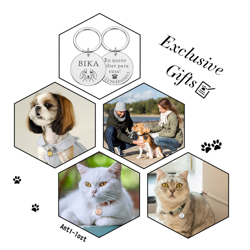 STVK Gulerele personalizate pentru caini anti-pierdut Eticheta de identitate pentru animale de companie Breloc personalizat Gravura personalizata Etichete cu nume de caine