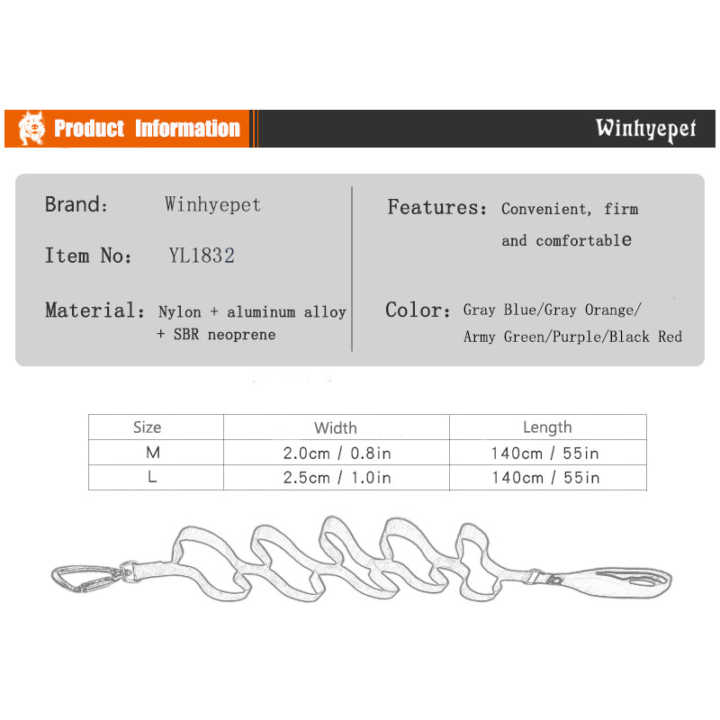 Winhyepet Pet Leash 3M Refletive Under Truelove SBR Diving Fiber Rope Prikladno za velike srednje i male pse YL1832