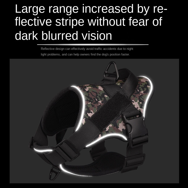 Šunų diržai Didelio šuns dresūros taktinė krūtinė Nugara K9 Pet krūtinės diržai Liemenės tipas Šviesą atspindinti šunų virvė, atspari sprogimui Okinavos