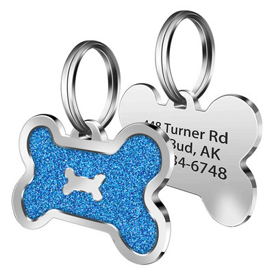 Etichete personalizate pentru câini Gravate pisică ID-ul cățelușului Nume guler Etichetă pandantiv Accesorii pentru animale de companie Sclipici oase Breloc personalizat anti-pierdere