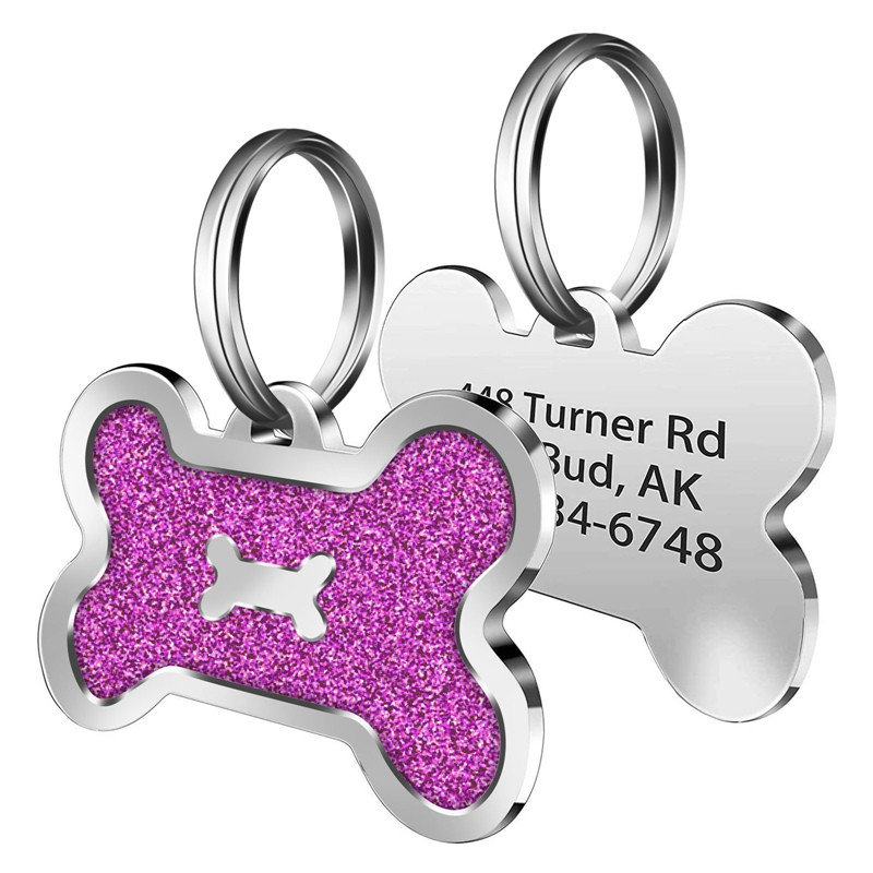 Etichete personalizate pentru câini Gravate pisică ID-ul cățelușului Nume guler Etichetă pandantiv Accesorii pentru animale de companie Sclipici oase Breloc personalizat anti-pierdere