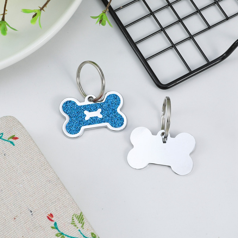 Etichete personalizate pentru câini Gravate pisică ID-ul cățelușului Nume guler Etichetă pandantiv Accesorii pentru animale de companie Sclipici oase Breloc personalizat anti-pierdere