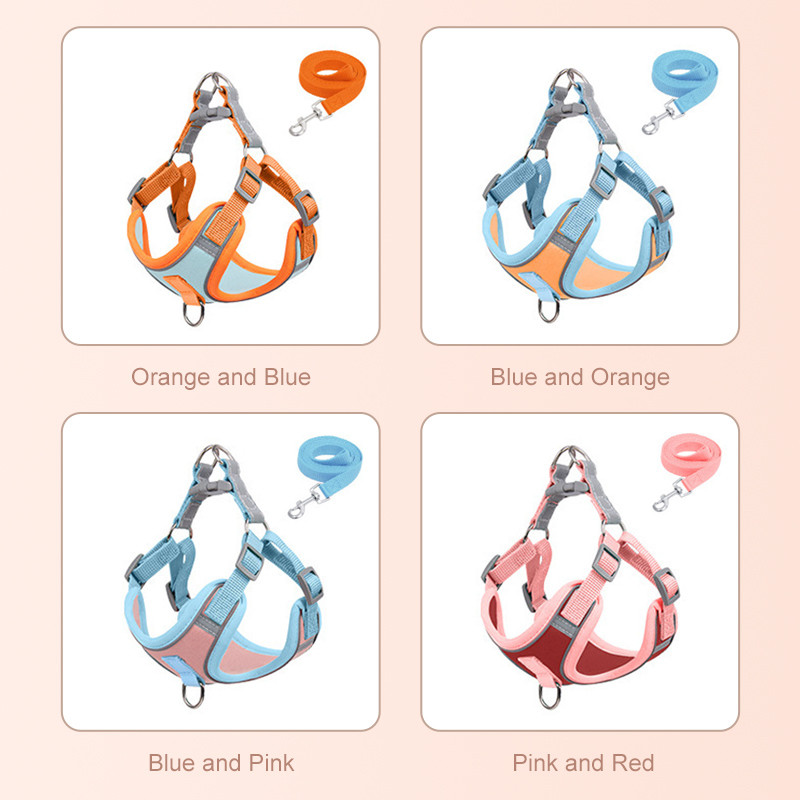 Suņu siksnas maziem suņiem kaķiem Atstarojoša mājdzīvnieka krūšu veste pavada Regulējama elpojoša mājdzīvnieku iejūga un pavadas komplekts suņu piederumi