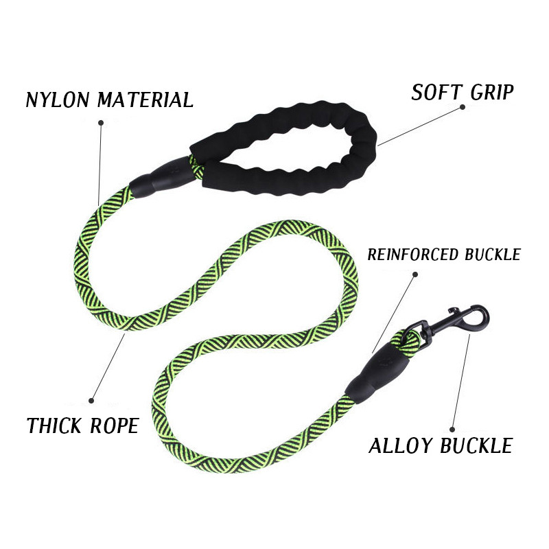 CAWAYI KENNEL Lesă durabilă cu frânghie de alunecare pentru câini Guler cu buclă reglabilă Lesa confortabilă susține cea mai puternică tragere de câini mari, medii