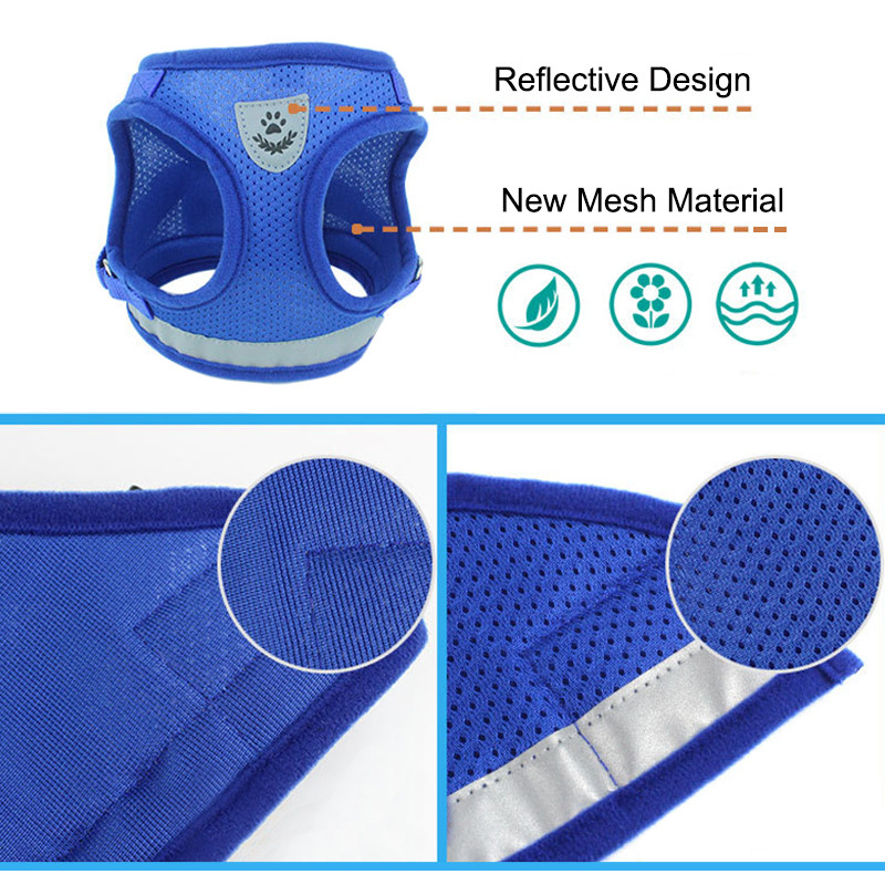 Set de lesă pentru ham pentru câini din nailon, reflectorizant, pentru cățeluși, pentru pisici, vestă, hamuri, cu plasă respirabilă, pentru câini de talie mică, mijlocie, S-XL