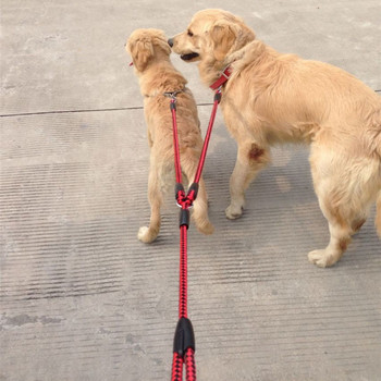 Двупосочна каишка за домашни любимци, здрава найлонова двойна каишка за кучета, едно влачене, плетена плетеница за обучение на ходене, регулируемо теглително въже за безопасност на домашни любимци