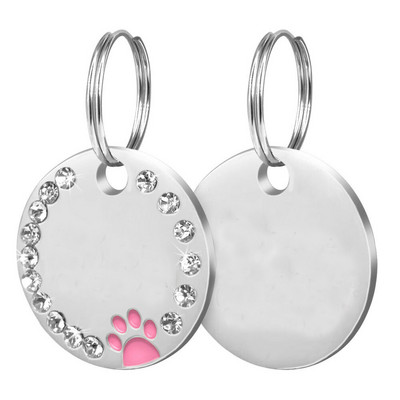 Guler anti-pierdut pentru etichetă pentru câini, cu diamant, fără etichetă de identificare personalizată gravată pentru cățeluș, pisică, placă de identificare din oțel inoxidabil pentru câini