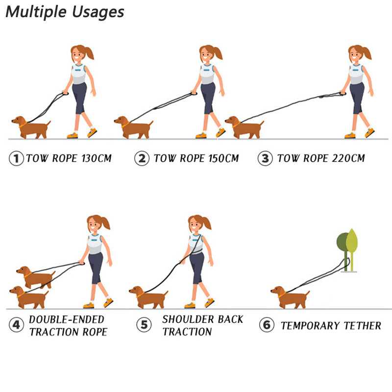 Multifunktsionaalne helkur nailonist koerarihmad lemmikloomakoertele veoköis vabade kätega jooksmiseks köiekett väikestele suurtele koertele