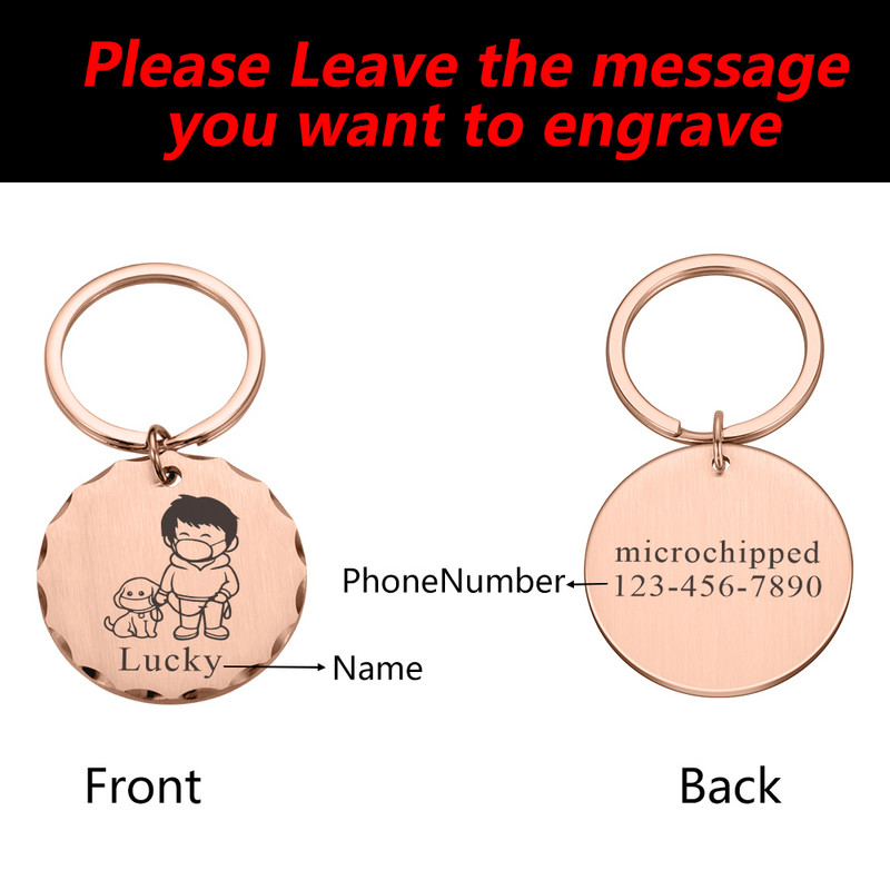Etichetă personalizată de identificare pentru animale de companie gravată cu nume de identificare pentru animale de companie pentru pisică, cățeluș, etichetă de guler de câine, model de breloc cu pandantiv, accesorii pentru animale de companie, Dropshippin