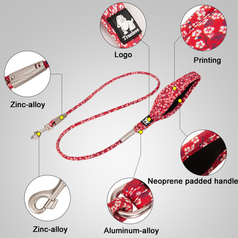 Truelove Soft Rope Povodac za pse Cvjetni povodac za pse Mačke Meka podstavljena ručka Pamučna tkanina Kuka od legure cinka Sigurno treniranje na otvorenom