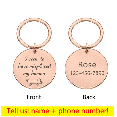 Etichetă de câine personalizată gravată pentru câine de companie Accesorii personalizate pentru guler de câine ID-ul cățelușului de pisică Etichete de nume din oțel inoxidabil Pandantiv anti-pierdere